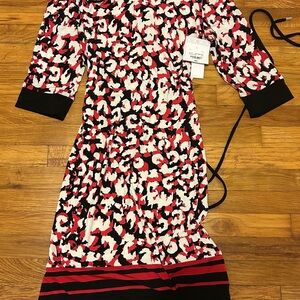 Liz Claiborne Red and Black Abstract Long Sleeve Dress